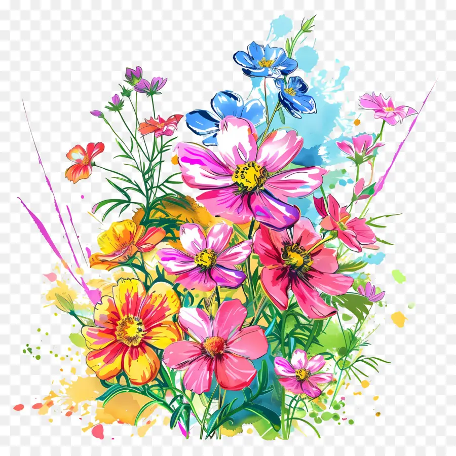 Fond De Printemps，Fleurs Colorées PNG