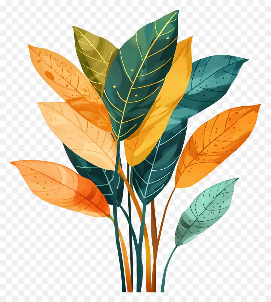 Bouquet De Feuilles，Feuilles Colorées PNG