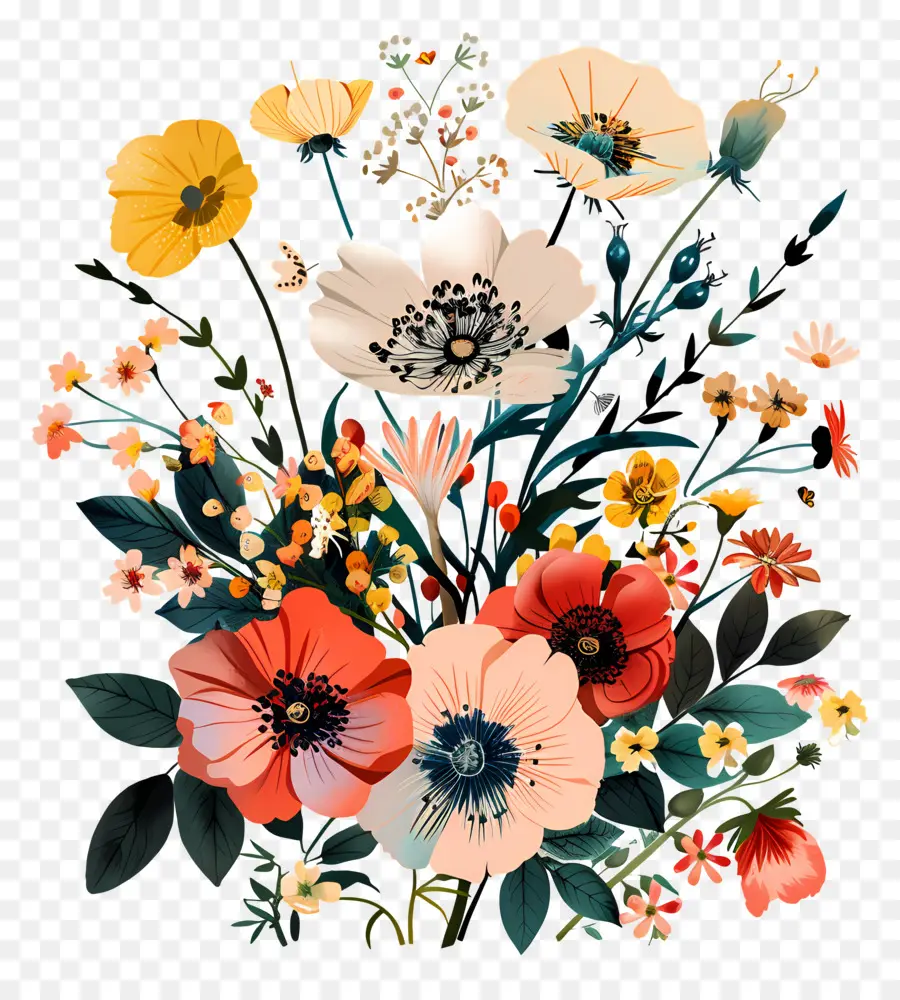 Bouquet De Fleurs，Fleurs Colorées PNG