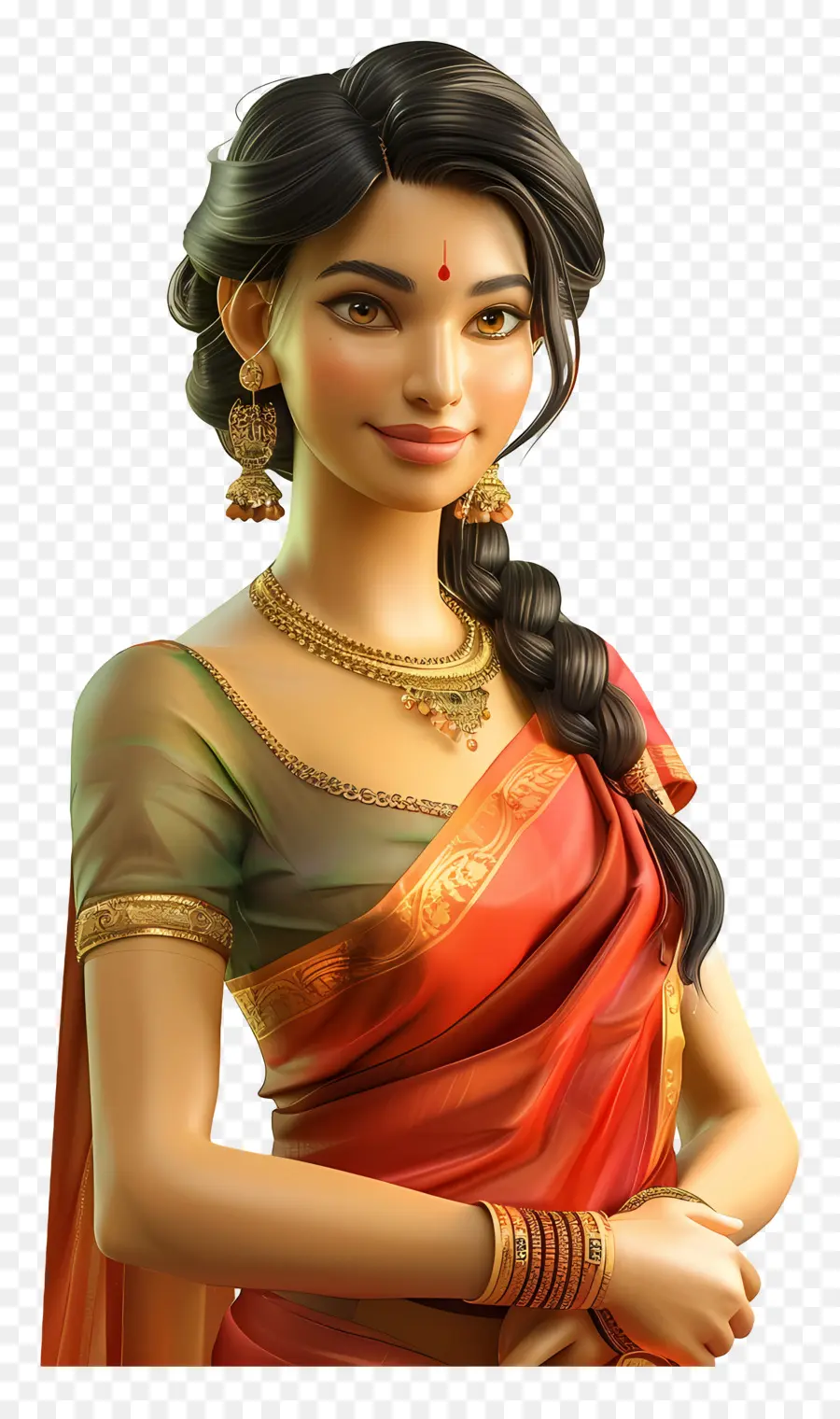 Femme En Sari，Femme Traditionnelle En Sari Orange PNG