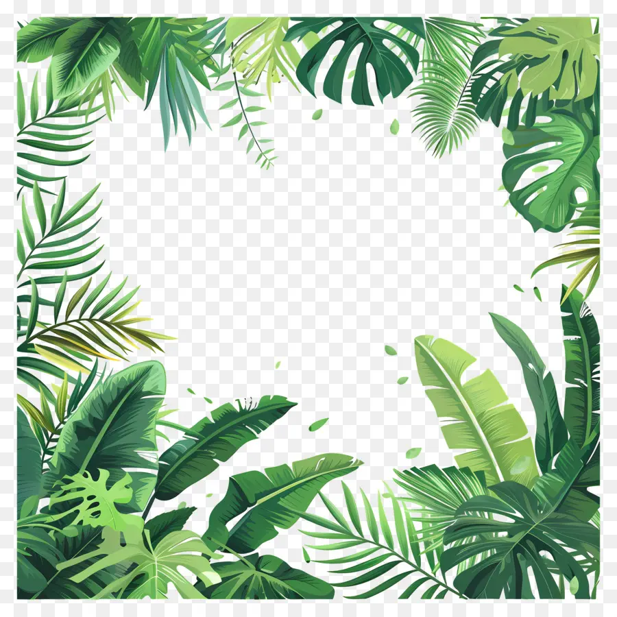 Bordure De Feuilles De Jungle，Cadre Coloré PNG