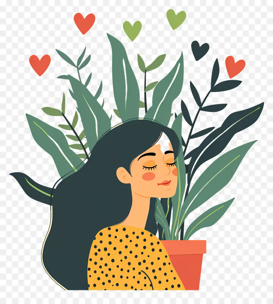 Femme De Dessin Animé，Femme Avec Des Plantes PNG