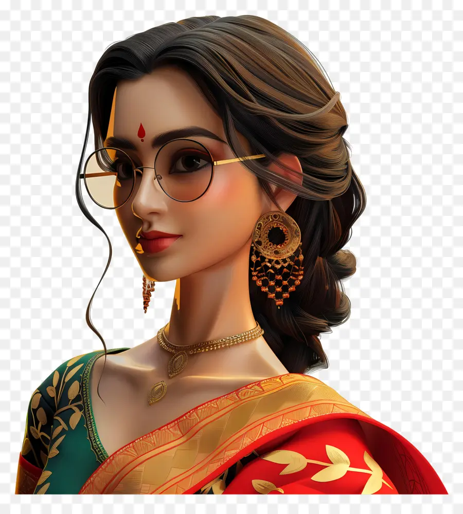 Femme En Sari，Femme à Lunettes PNG