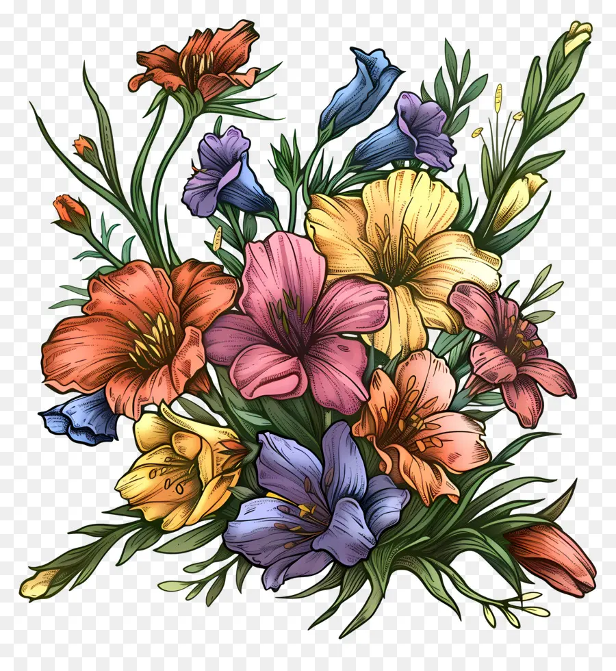 Bouquet De Fleurs，Fleurs Colorées PNG