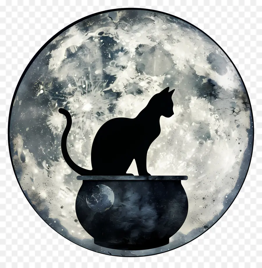 Silhouette De Chat，Chat Et Lune PNG