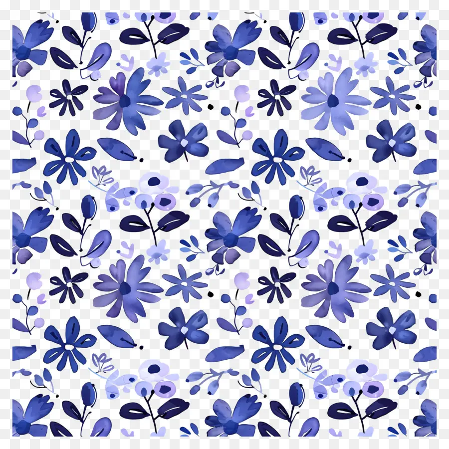 Motif De Feuilles，Fleurs Bleues Et Violettes PNG