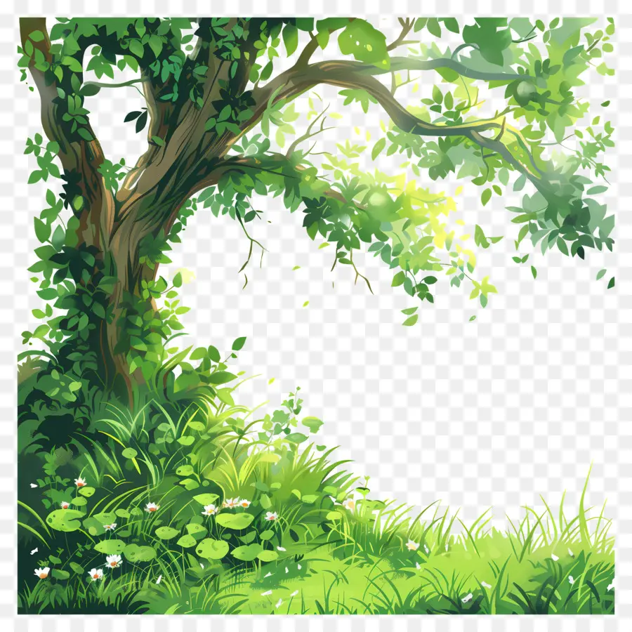 Fond Naturel，Arbre Et Herbe PNG