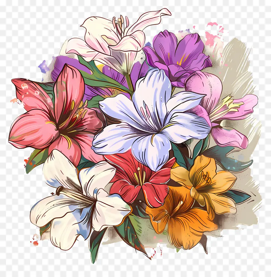 Bouquet De Fleurs，Fleurs Colorées PNG