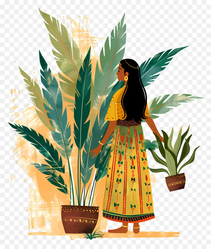 Femme Marathi，Femme Avec Des Plantes PNG