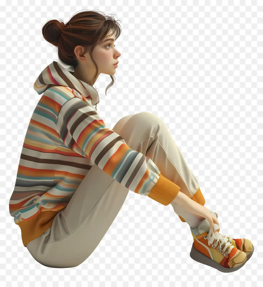 Femme，Femme En Sweat À Capuche Rayé PNG