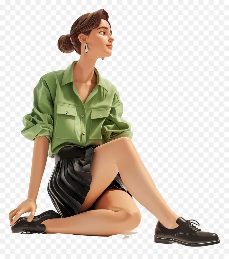 Femme En Chemise，Femme Assise PNG