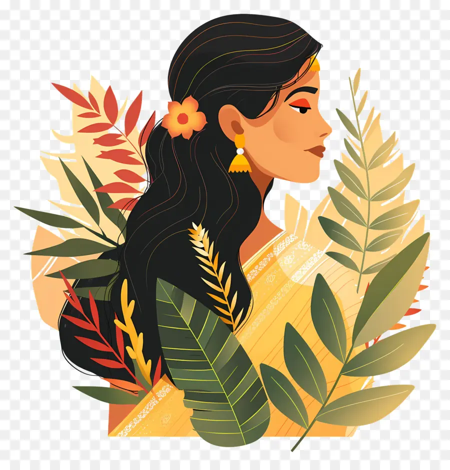 Femme Marathi，Femme Avec Des Fleurs PNG