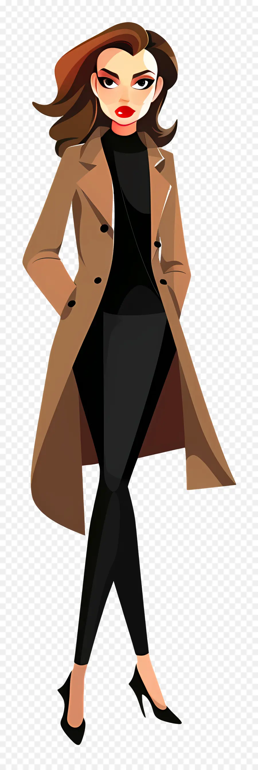 Mode Femme，Femme élégante En Manteau Marron PNG