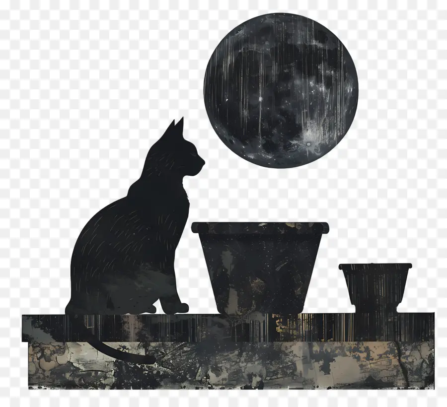 Silhouette De Chat，Lune PNG