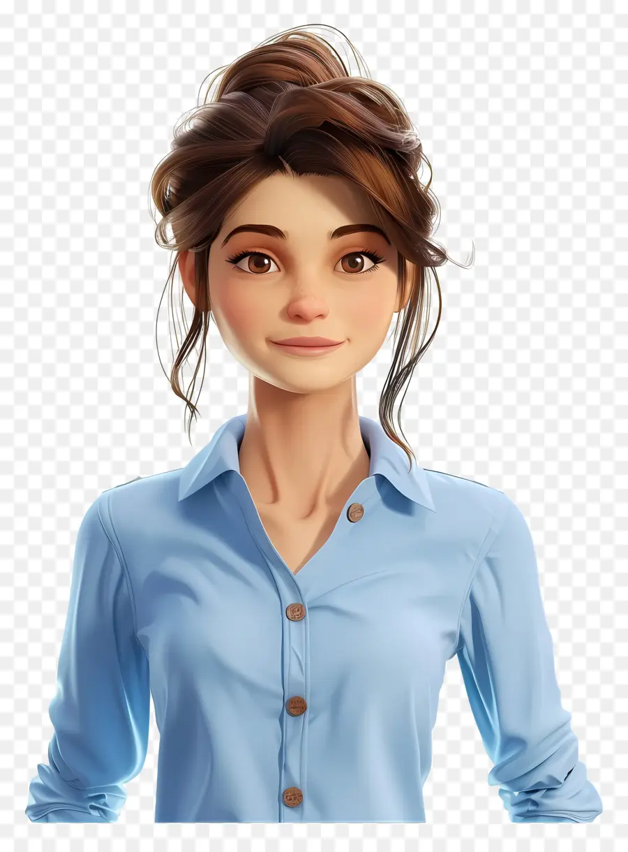 Femme En Chemise，Femme Animée En Chemise Bleue PNG