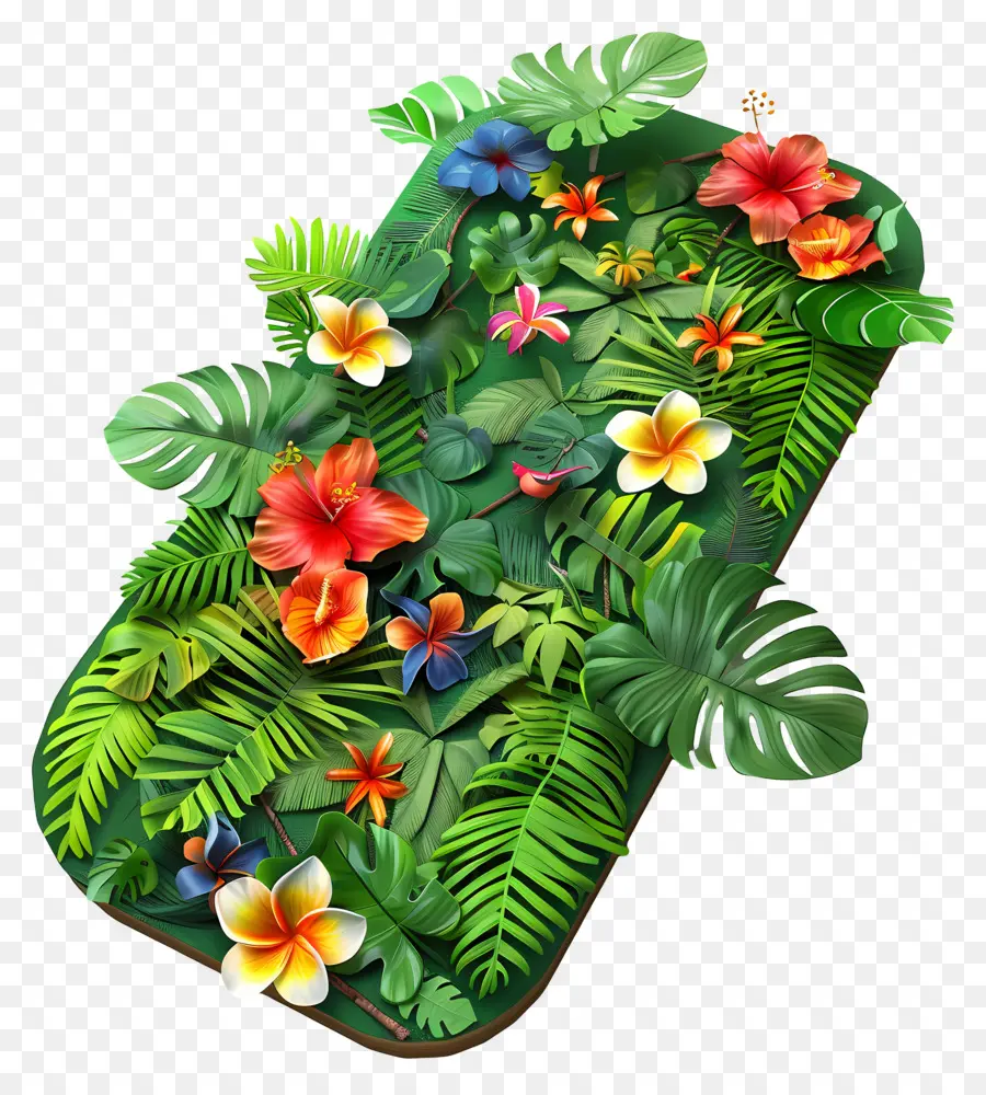 Jungle，Fleurs Et Feuilles Colorées PNG