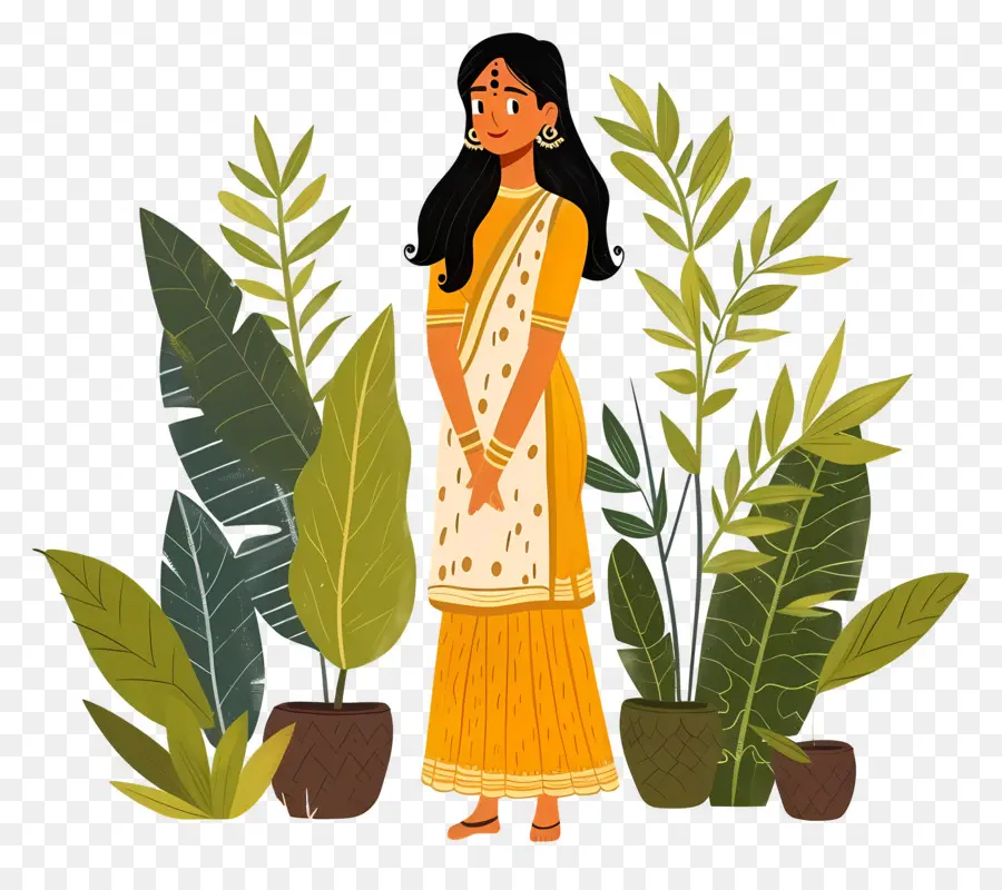 Femme Indienne，Femme Avec Des Plantes PNG