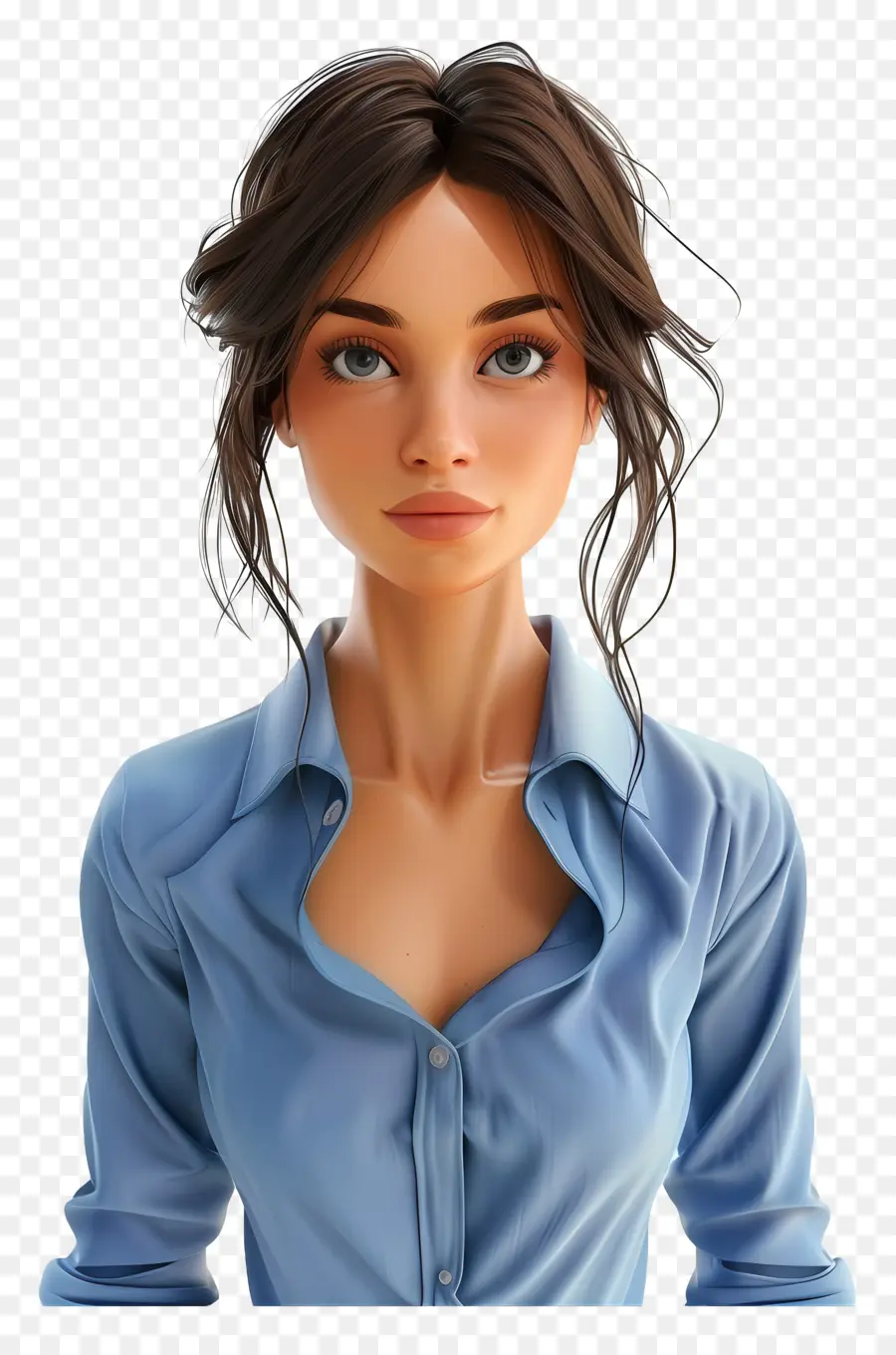 Femme En Chemise，Femme Animée En Chemise Bleue PNG