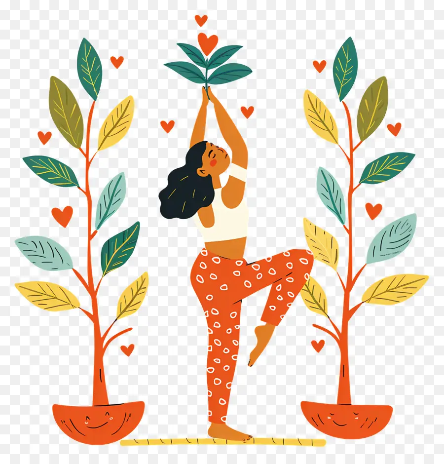 Femme Faisant Du Yoga，Femme Avec Des Plantes PNG