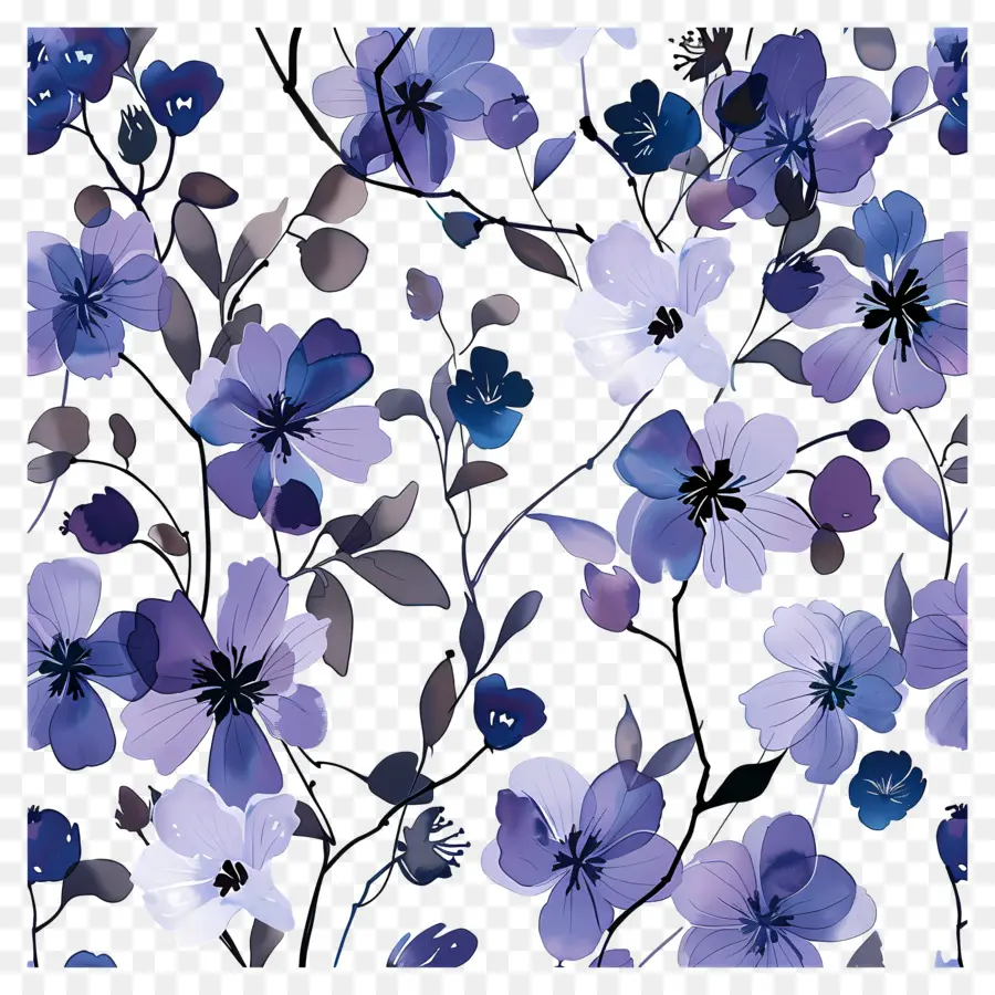 Motif De Fleurs，Fleurs Bleues Et Violettes PNG