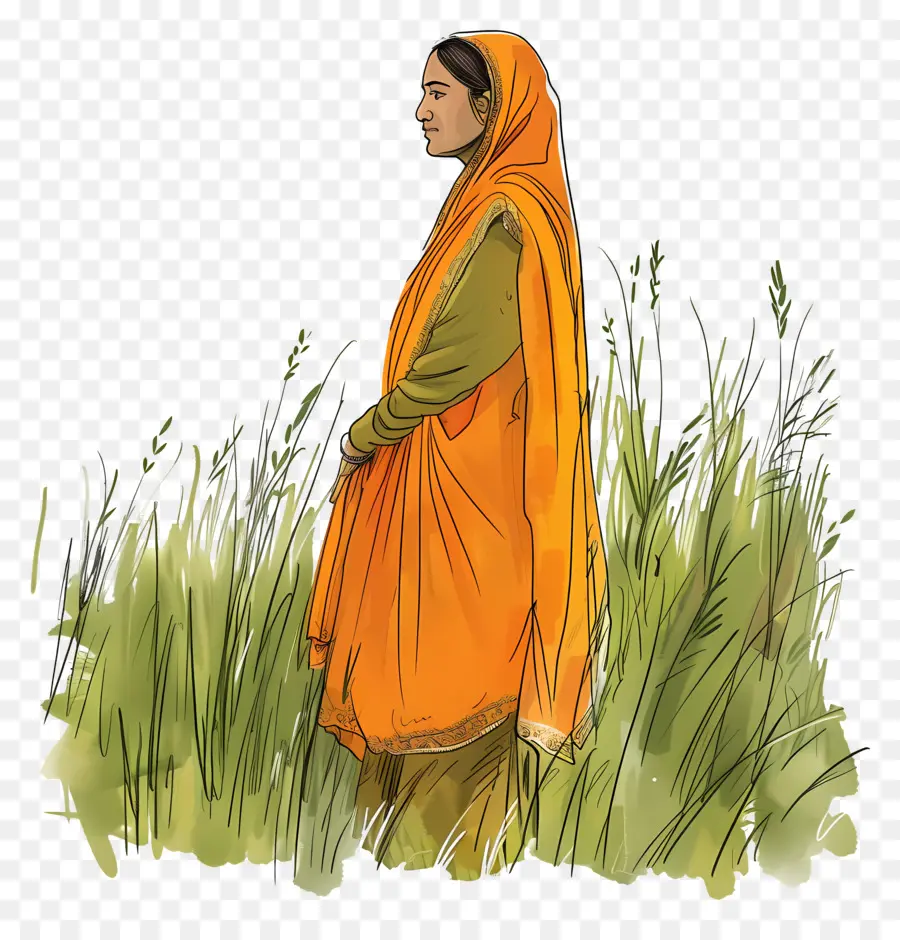 Femme Indienne Punjabi，Femme En Orange PNG