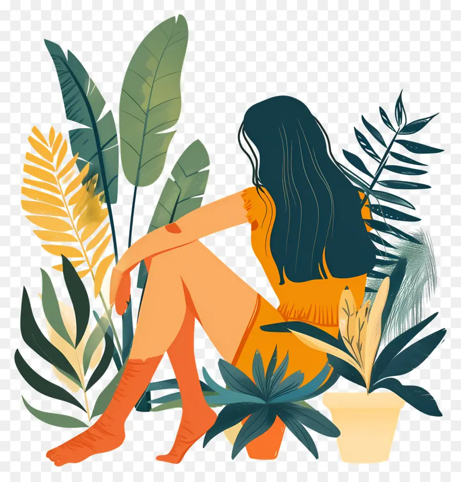 Femme De Dessin Animé，Femme Avec Des Plantes PNG