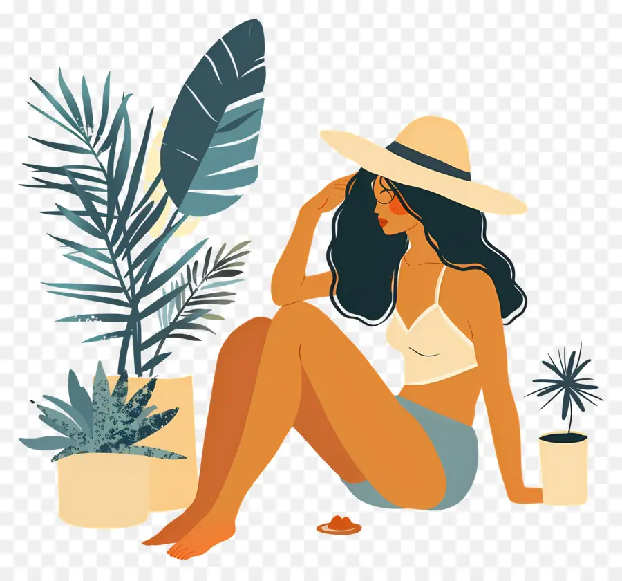 Femme De Dessin Animé，Femme Avec Des Plantes PNG