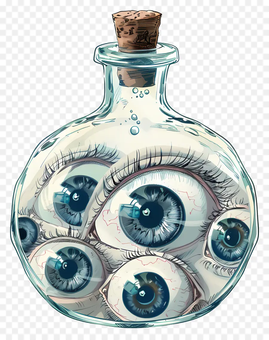 Yeux Dans Une Bouteille En Verre，Globes Oculaires En Pot PNG