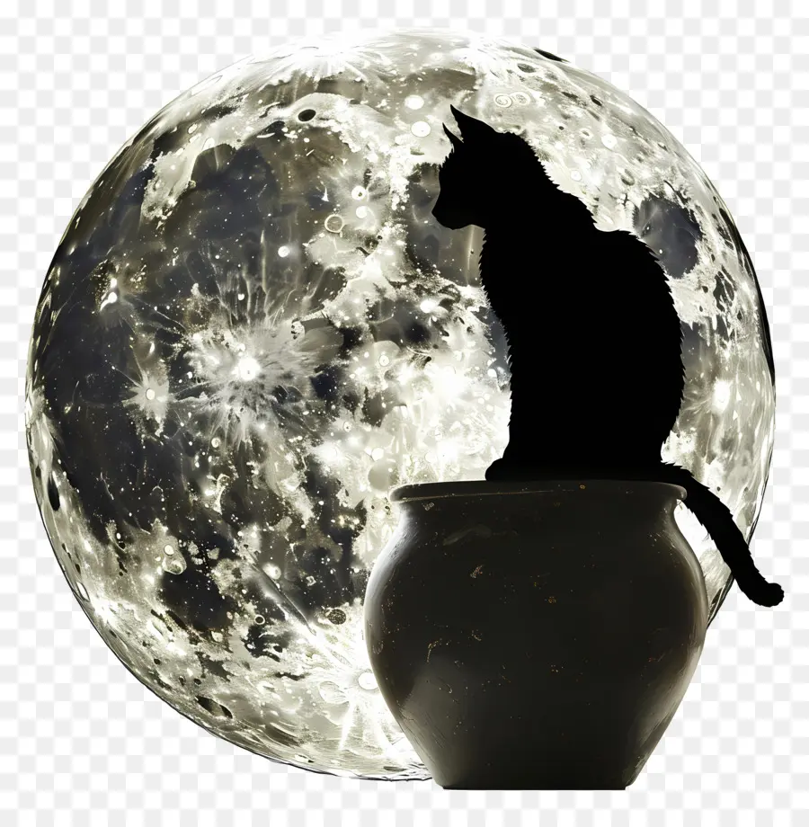 Silhouette De Chat，Chat Et Lune PNG