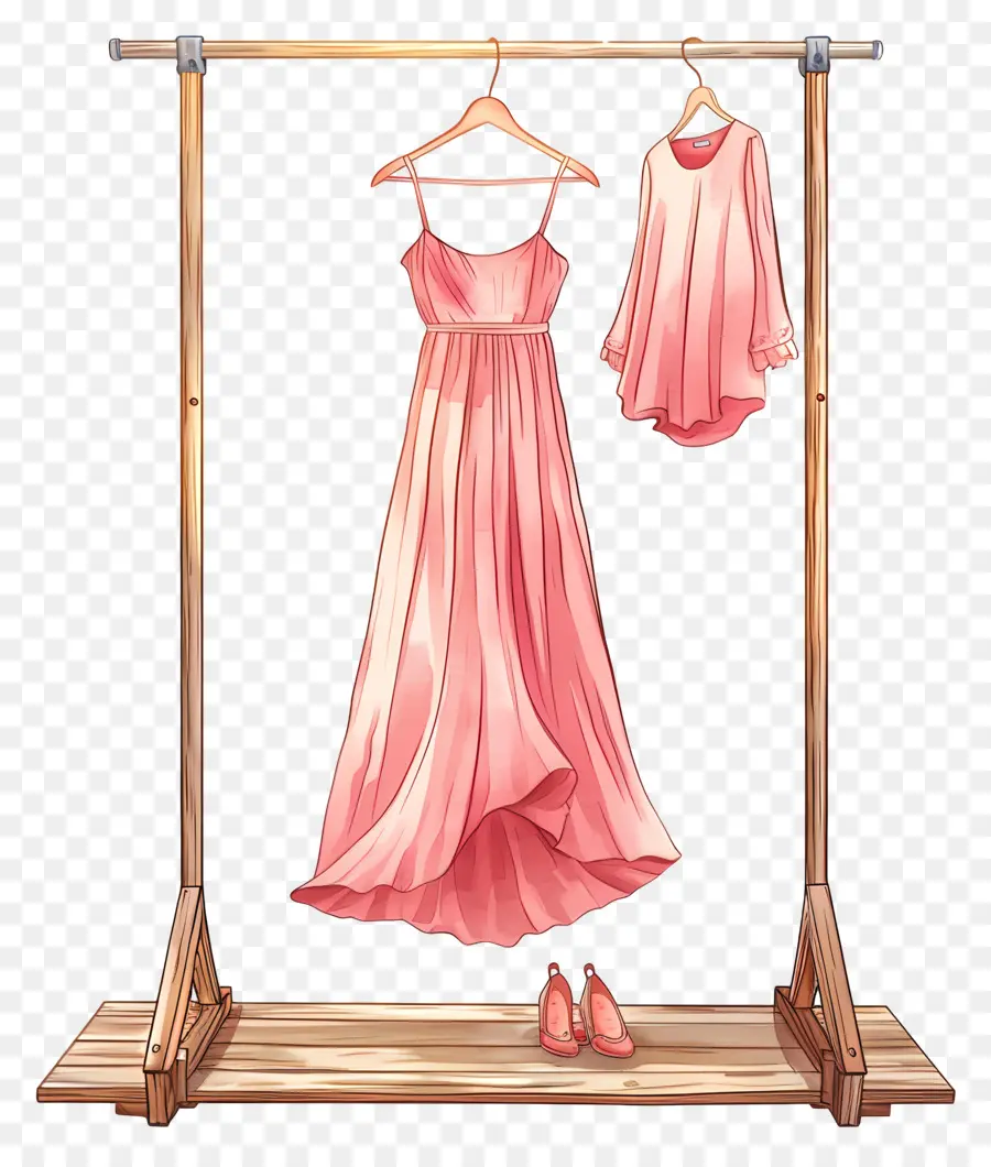 Portant à Vêtements Debout，Robe Rose PNG