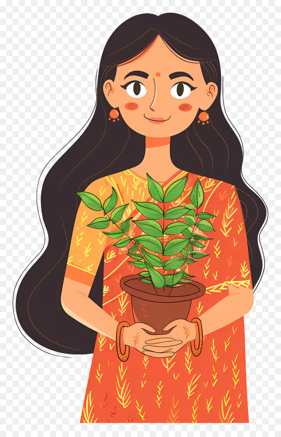 Femme Marathi，Femme Avec Plante PNG