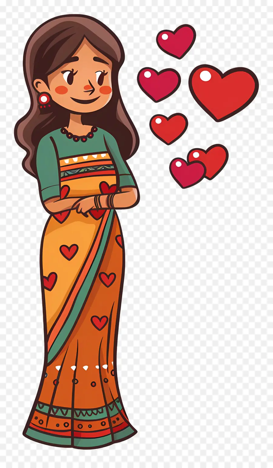 Femme Indienne，Femme Avec Des Coeurs PNG