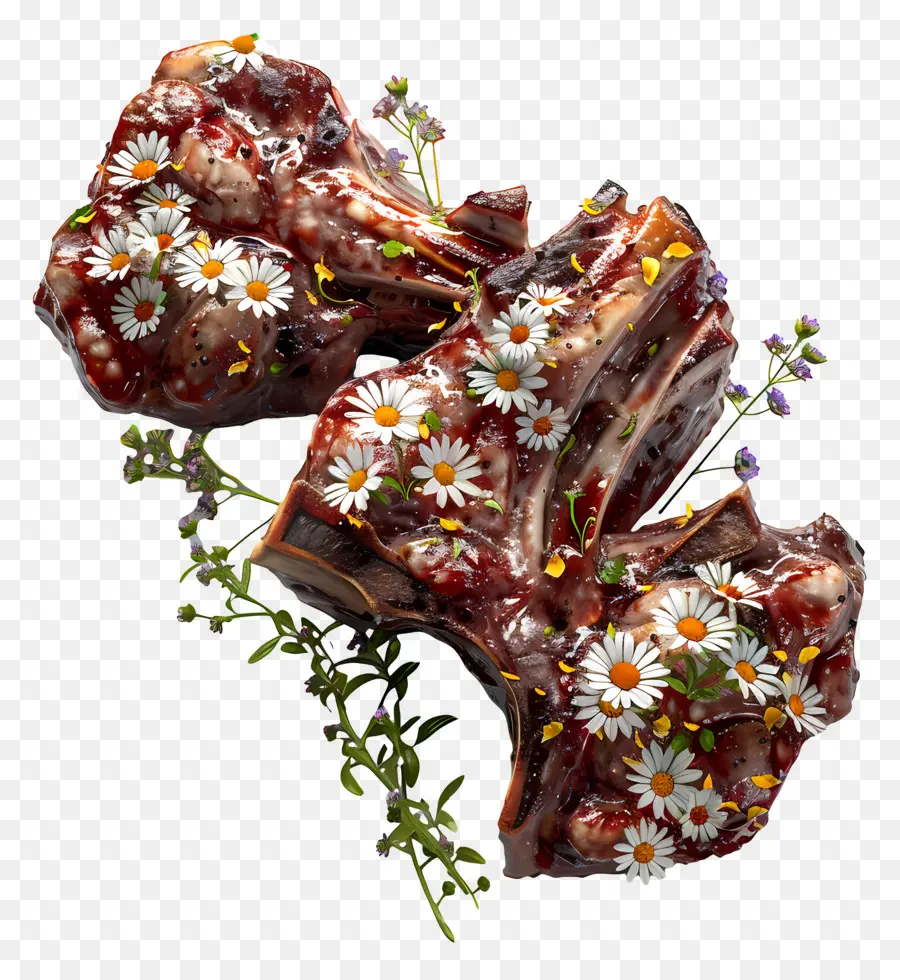 Viande Cuite，Viande Avec Des Fleurs PNG