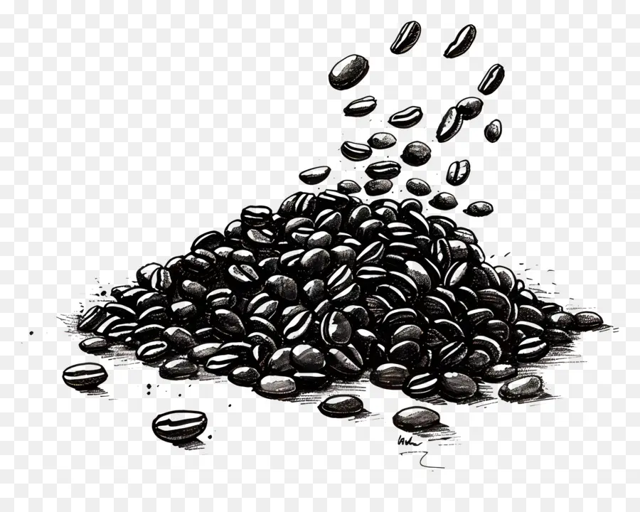 Café En Grains，Noir PNG