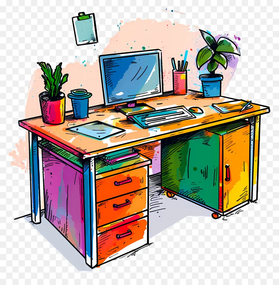 Bureau，Bureau Avec Ordinateur PNG