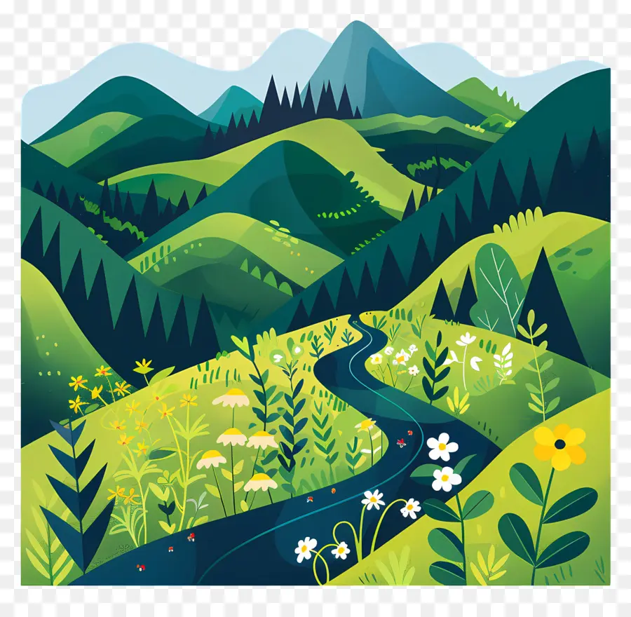 Montagnes，Montagnes Et Fleurs PNG