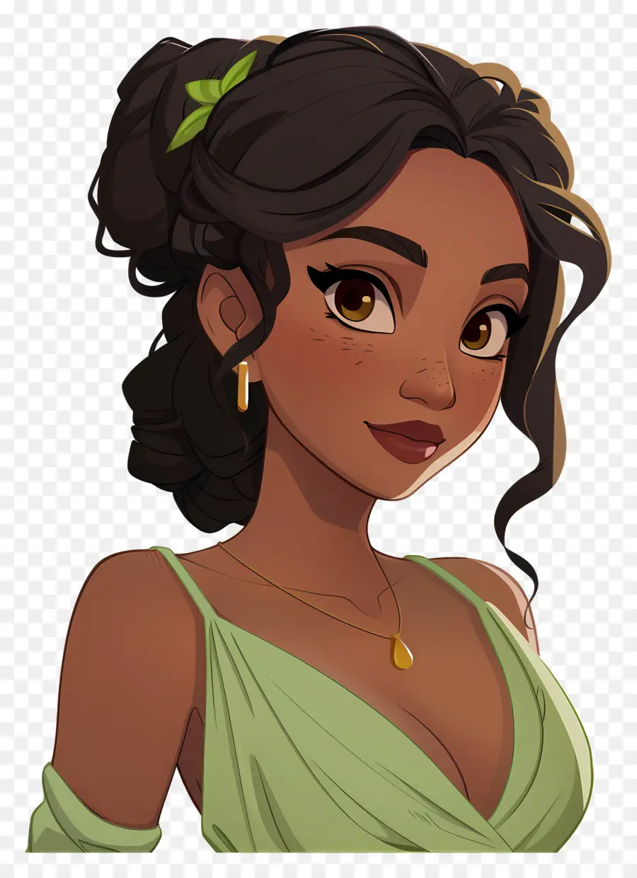 Princesse Tiana，Belle Femme En Robe Verte PNG