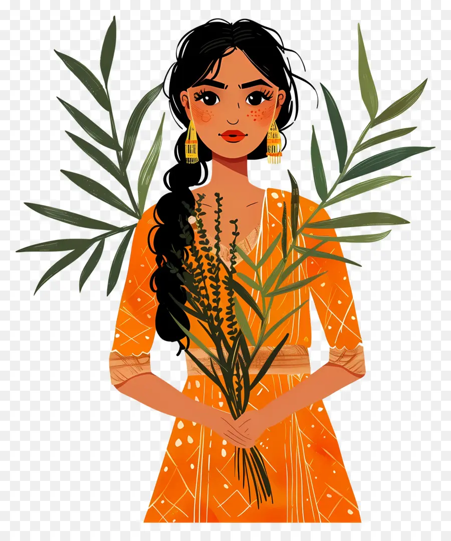 Femme Indienne Punjabi，Femme Avec Des Plantes PNG