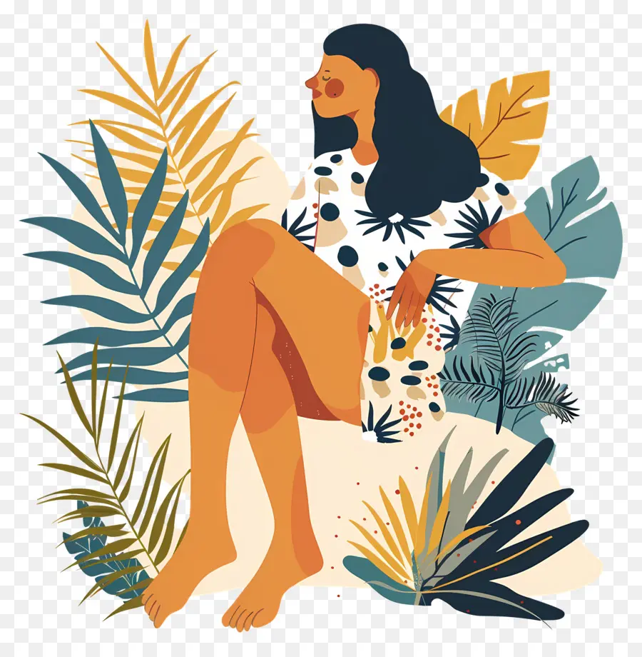 Femme De Dessin Animé，Femme Avec Des Plantes PNG