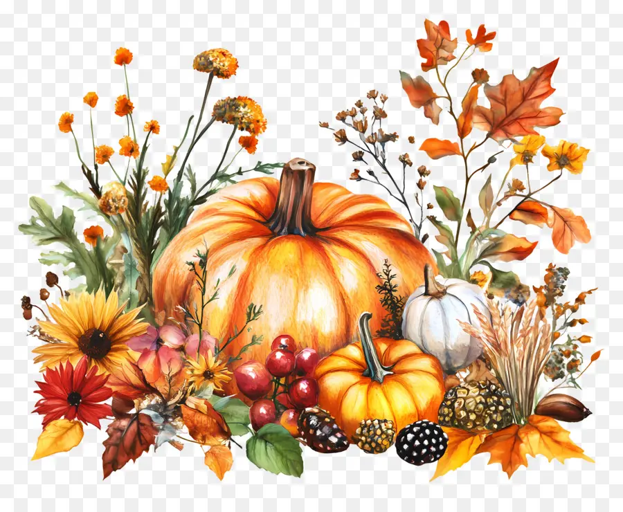 Jardin D'automne，Tournesol Et Citrouilles PNG