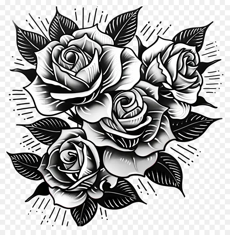 Tatouage De Roses，Roses Noires Et Blanches PNG