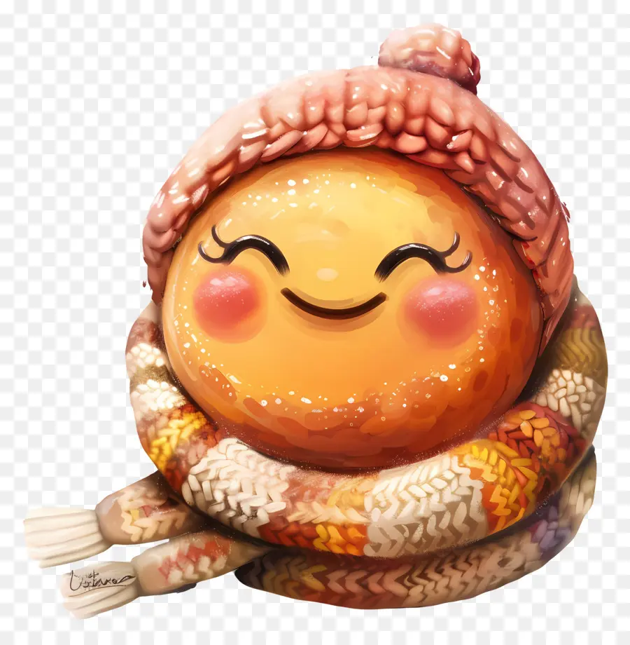 Sourire Emoji，Orange Mignonne Avec écharpe PNG