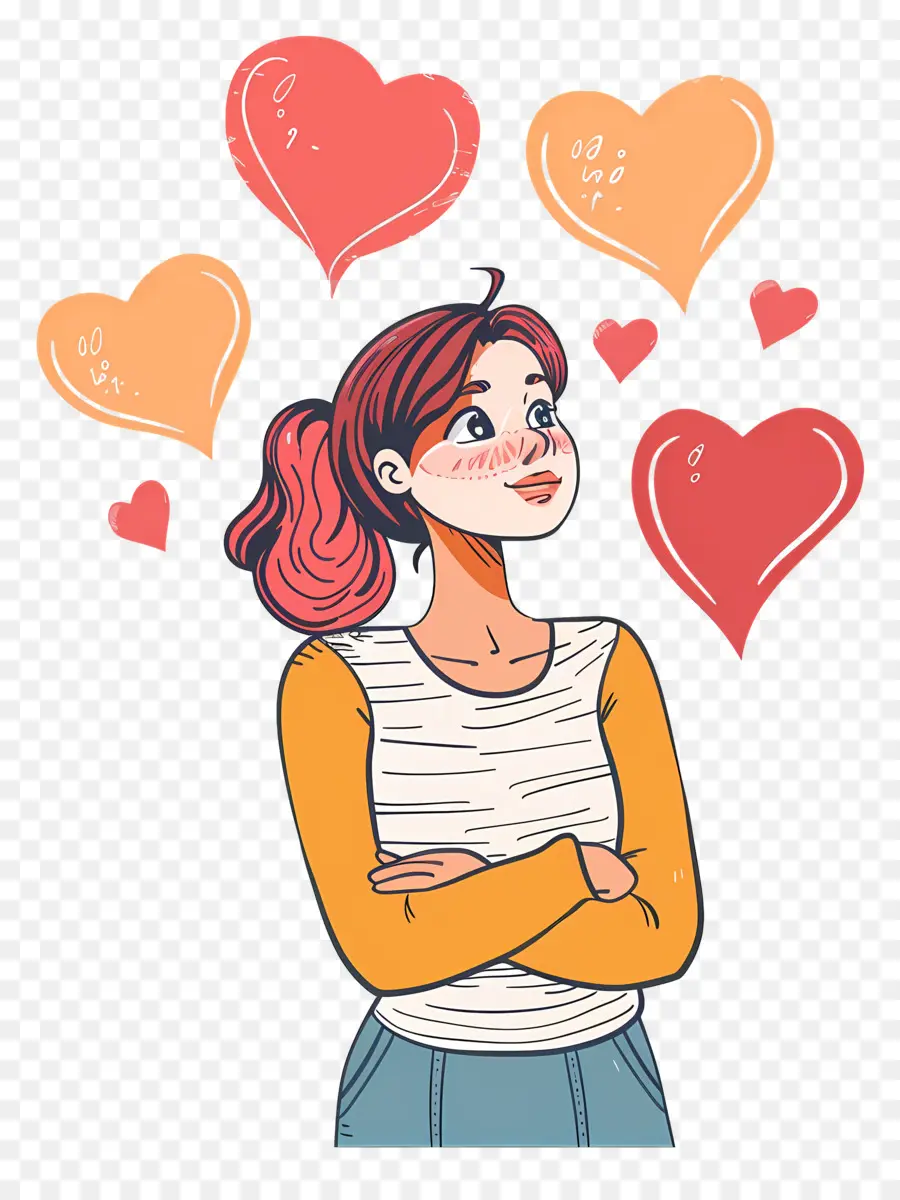 Femme Faisant La Conversation，Femme Avec Des Coeurs PNG