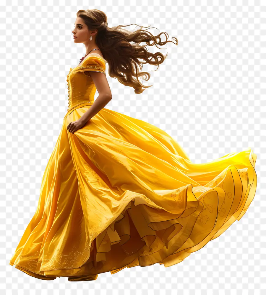 Belle Princesse，Femme En Robe Jaune PNG