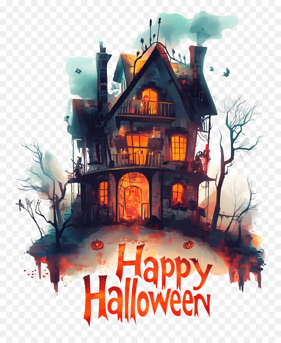 Joyeux Halloween，Maison Hantée PNG