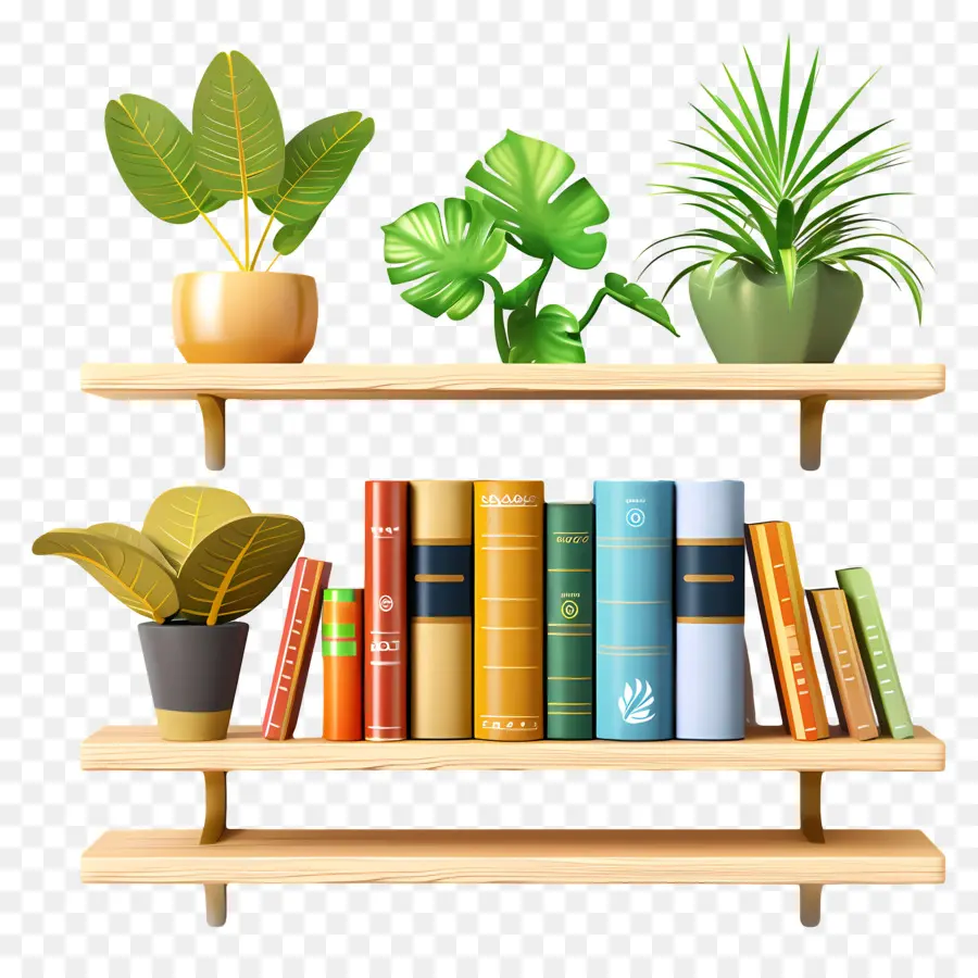 Meubles D'étagère，Bibliothèque Avec Plantes PNG