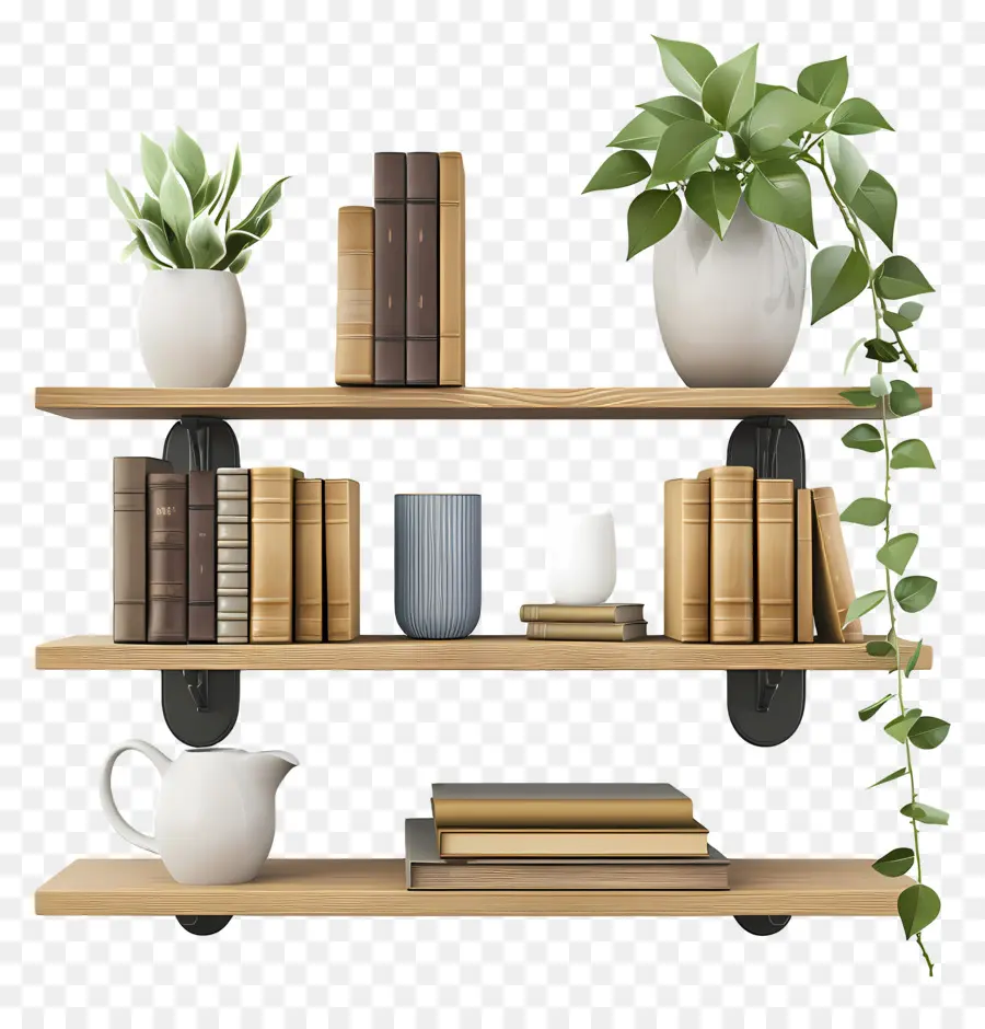 Meubles D'étagère，Bibliothèque Avec Plantes PNG