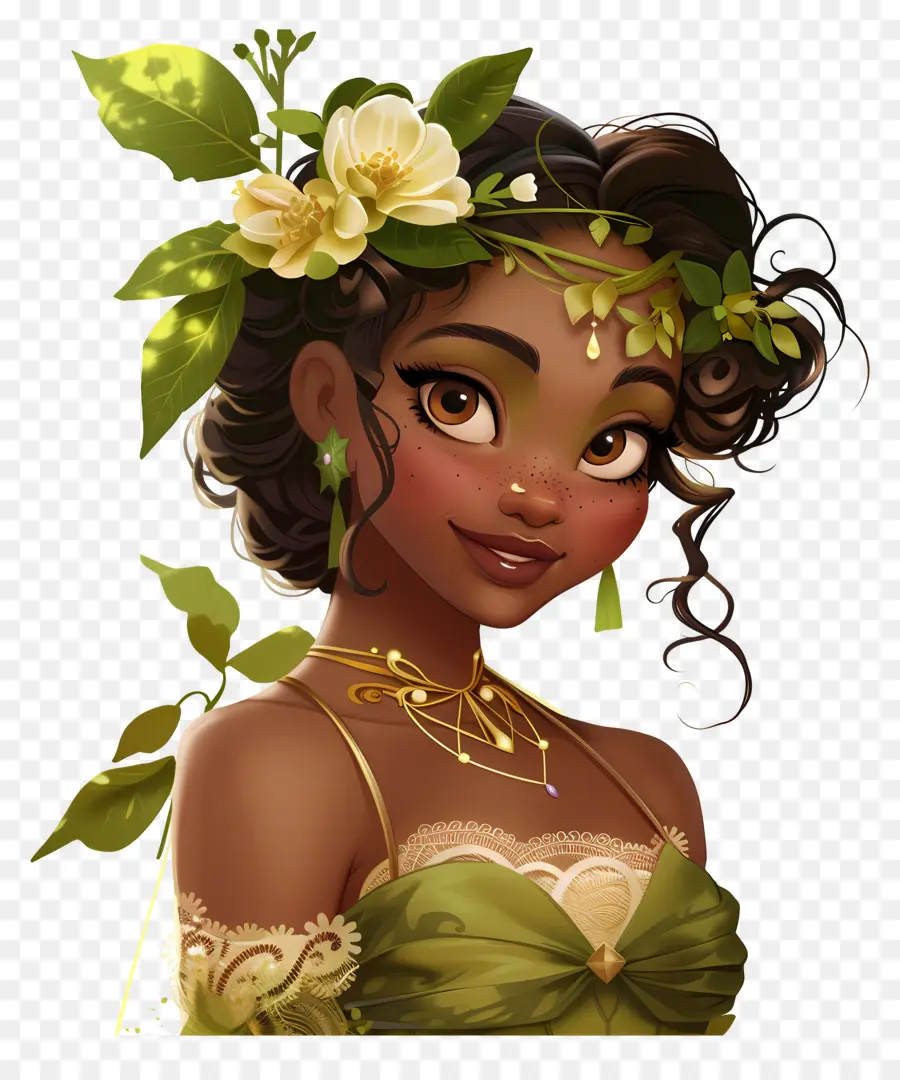 Princesse Tiana，Fille Avec Des Fleurs PNG