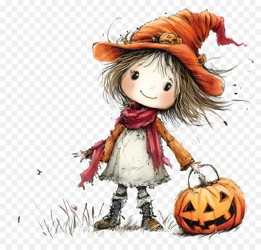 Joyeux Halloween，Fille En Costume De Sorcière PNG