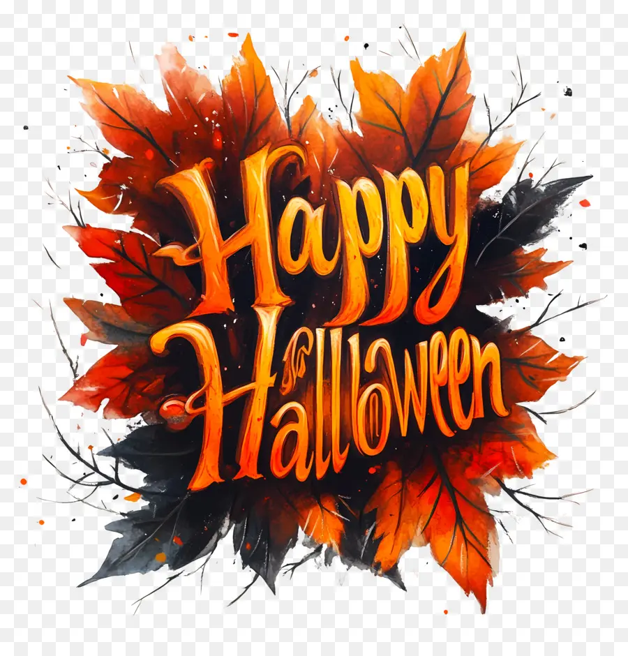 Joyeux Halloween，Joyeux Texte D'halloween Avec Un Design Fleuri PNG